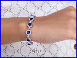 10Ct Cushion Lab Created Blue Sapphire Tennis Bracelet 14K White Gold Plated