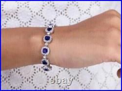 12 Ct Cushion Lab-Created Blue Sapphire Tennis Bracelet 14K White Gold Plated
