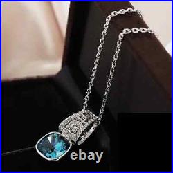 14K White Gold 2CtLab Created London Blue Topaz Cushion Cut Pattern Teal Pendent