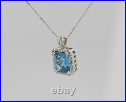 14K White Gold Blue Topaz Pendant app. 5 ct. With 18 Box Link White Gold Chain