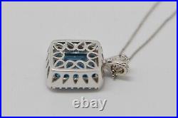 14K White Gold Blue Topaz Pendant app. 5 ct. With 18 Box Link White Gold Chain