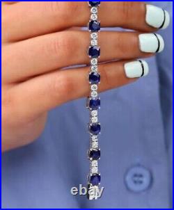 14 Ct Lab-Created Cushion Cut Blue Sapphire Tennis Bracelet 925 Sterling Silver
