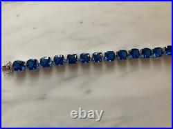 15Ct Cushion Cut Simulated Blue Sapphire Bracelet Bold 925 Silver Gold Plated