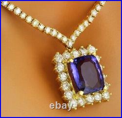 15 Ct Cushion Cut Simulated Blue Sapphire Tennis Necklace 14K Yellow Gold Plated