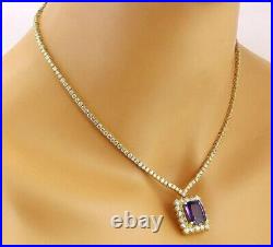 15 Ct Cushion Cut Simulated Blue Sapphire Tennis Necklace 14K Yellow Gold Plated