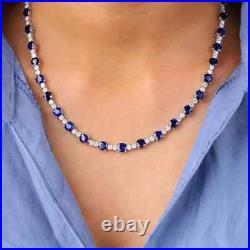 18.00 Ct Cushion Lab-Created Sapphire 18 Tennis Necklace 14K White Gold Plated
