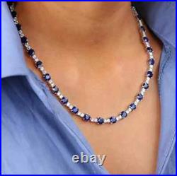 18.00 Ct Cushion Lab-Created Sapphire 18 Tennis Necklace 14K White Gold Plated