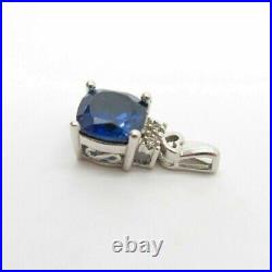 1Ct Cushion Lab-Created Sapphire Women's Pendant14K White Gold Plated Free Chain