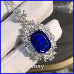 2Ct Cushion Lab Created Sapphire Pendant 14k White Gold Plated Silver Free Chain
