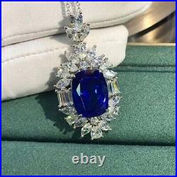 2Ct Cushion Lab Created Sapphire Pendant 14k White Gold Plated Silver Free Chain
