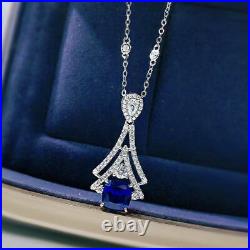 2.60Ct Cushion Cut Simulated Blue Sapphire Pendant 14K White Gold Plated Silver