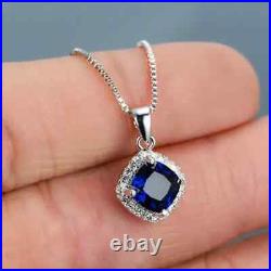 3Ct Cushion Cut Sapphire Lab Created Pendant 14K White Gold Plated Silver