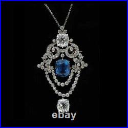 3Ct Cushion Cut Simulated Sapphire Women's Pendant 14K White Gold Plated Silver