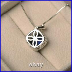 3Ct Cushion Lab-Created Sapphire Women Pendant Free Chain 14K White Gold Plated
