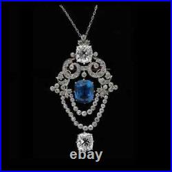 3Ct Cushion Simulated Blue Sapphire Women's Pendant 14k White Gold Plated Silver
