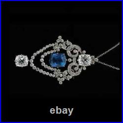 3Ct Cushion Simulated Blue Sapphire Women's Pendant 14k White Gold Plated Silver