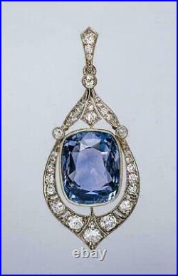 4Ct Cushion Cut Simulated Blue Sapphire Women's Pendant 14K White Gold Plated