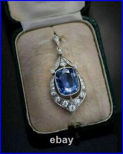 4Ct Cushion Lab-Created Tanzanite Vintage Pendant Necklace 14K White Gold Plated