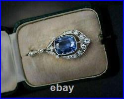 4Ct Cushion Lab-Created Tanzanite Vintage Pendant Necklace 14K White Gold Plated