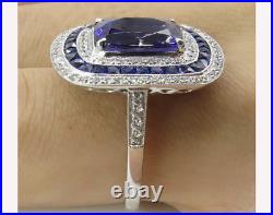 4Ct Simulated Cushion Sapphire & Diamond Cocktail Ring in 14K White Gold Plated