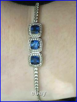 5Ct Cushion Lab-Created Blue Sapphire Bolo Wedding Bracelet 14K White Gold Over