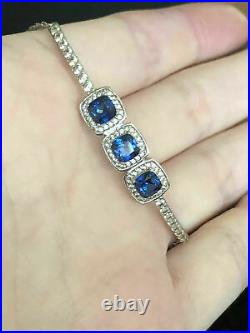 5Ct Cushion Lab-Created Blue Sapphire Bolo Wedding Bracelet 14K White Gold Over