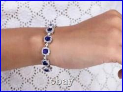 6Ct Cushion Lab-Created Blue Sapphire 14K White Gold Plated Tennis Bracelet