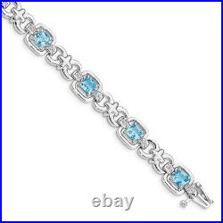 925 Sterling Silver Diamond Swiss Blue Topaz Bracelet Gemstone Fine Jewelry