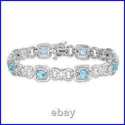 925 Sterling Silver Diamond Swiss Blue Topaz Bracelet Gemstone Fine Jewelry