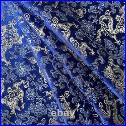 Bc102Fabric/Cushion Cover/Runner Silver Dragon Blue Faux Silk Kimono Brocade