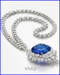 Big Cushion Blue Moissanites Studded Tennis Detachable Halo Style Necklace
