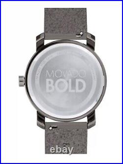 Brand New Movado Bold Men's 40mm Gray Leather Strap Watch 3600490