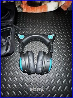 Brookstone Blue Cat Ear Headphones With Speakers Axent Wear In Box Case Mic
