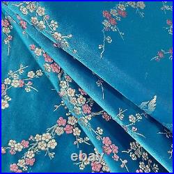Bu148Fabric/Cushion Cover/RunnerPeach blossom Teal Faux Silk Kimono Brocade