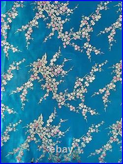 Bu148Fabric/Cushion Cover/RunnerPeach blossom Teal Faux Silk Kimono Brocade