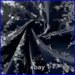 Bu153Fabric/Cushion Cover/RunnerPeach blossom Navy Faux Silk Kimono Brocade