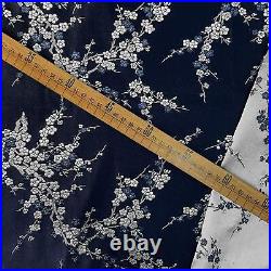 Bu153Fabric/Cushion Cover/RunnerPeach blossom Navy Faux Silk Kimono Brocade