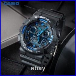 Casio G-Shock GA-100-1A2DR Black Resin Case Band Blue Black Dial Men's