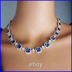 Cushion Cut Lab Created Tanzanite Women's Tennis Necklace 14K White Gold Plated