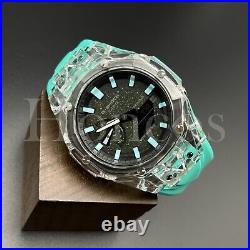 Custom Casio GA2100-7A G-Shock Clear SB Case Color Art Dial Ice BL Scale Ring