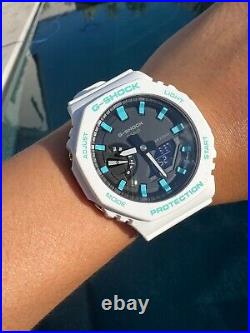 Custom Watch DIY Light Blue Index Cover Casio G-Shock White Watch GA2100-7A Mods