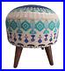 Embroidered Wooden Footstool Round pouf stool Bedroom ottoman Makeup stool 18x18