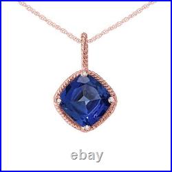 Gemstone & Natural Diamond 10k Rose Gold Cushion Pendant with18 Silver Chain