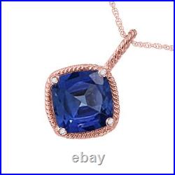 Gemstone & Natural Diamond 10k Rose Gold Cushion Pendant with18 Silver Chain
