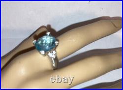 Judith Ripka Sterling Silver Large Blue Topaz Cushion Ring Size 9 CZ With Box