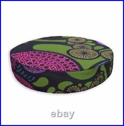 LL413r Blue Mustard Fushcia Black Green Leaf Cotton 3D Box Round Cushion Cover