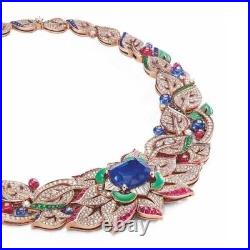 Lab Created Blue Sapphire Collar Necklace For Women Yellow Gold Plated 925 Silve