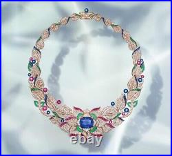 Lab Created Blue Sapphire Collar Necklace For Women Yellow Gold Plated 925 Silve