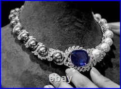 Lab-Grown Sapphire Choker 925 Sterling Silver Cultured Pearl Necklace For Her