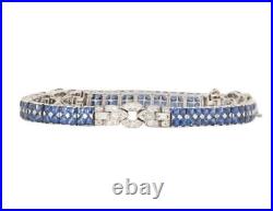 Lab Grown Sapphire Tennis Bracelet Antique Cushion Cut CZ Art Deco Fine Jewelry